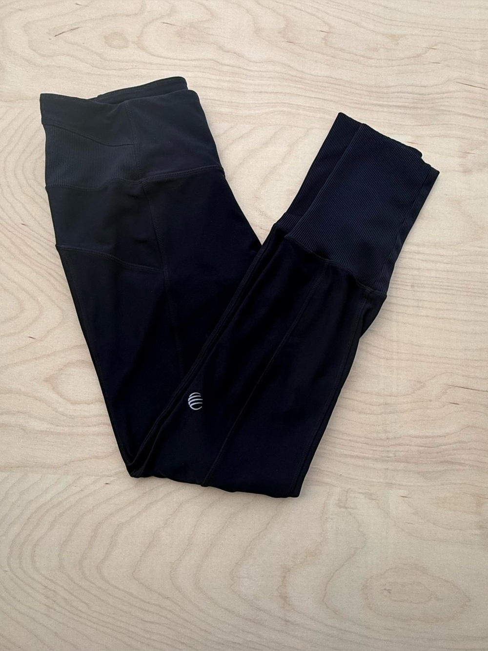 MPG Performance Black High Rise Leggings Ribbed Ankle Cuffs Running Yoga Size L